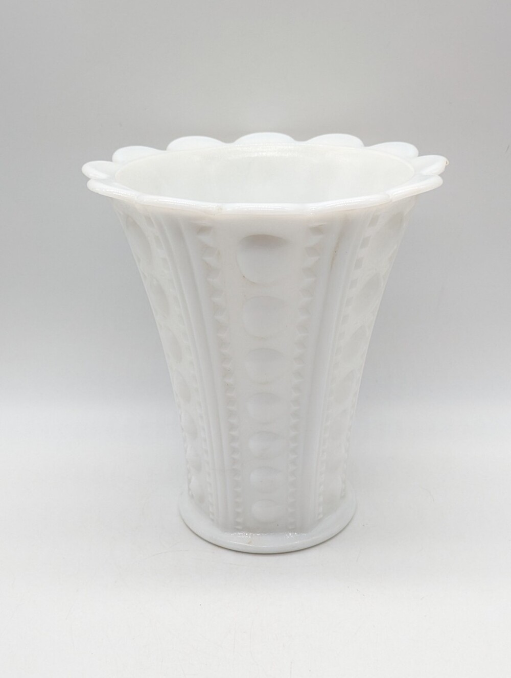 Vintage White Zipper & Button Milk Glass Vase